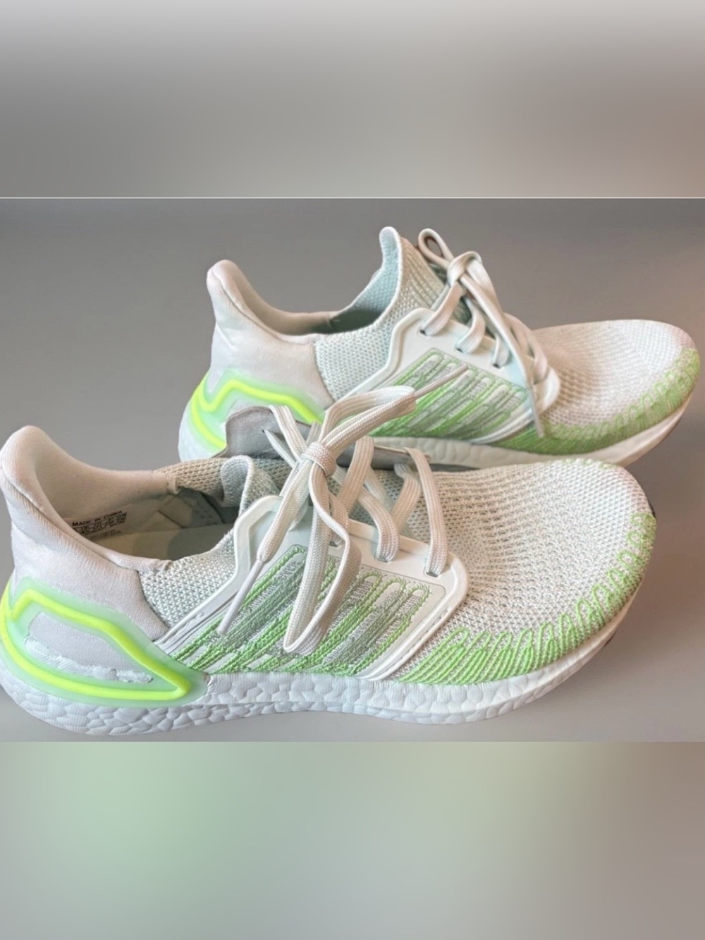 Adidas Size 6 White and Neon Green Athletic Running Shoes